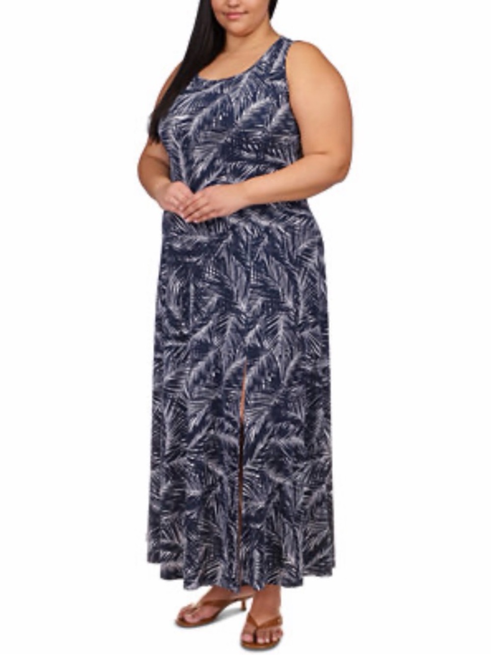 Michael Kors Navy and White Palm-Print Dress